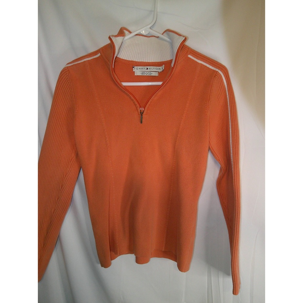 Vintage Y2K Tommy Hilfiger 1/4 Zip Pullover Sweater Athletic‎ Stripe Orange M